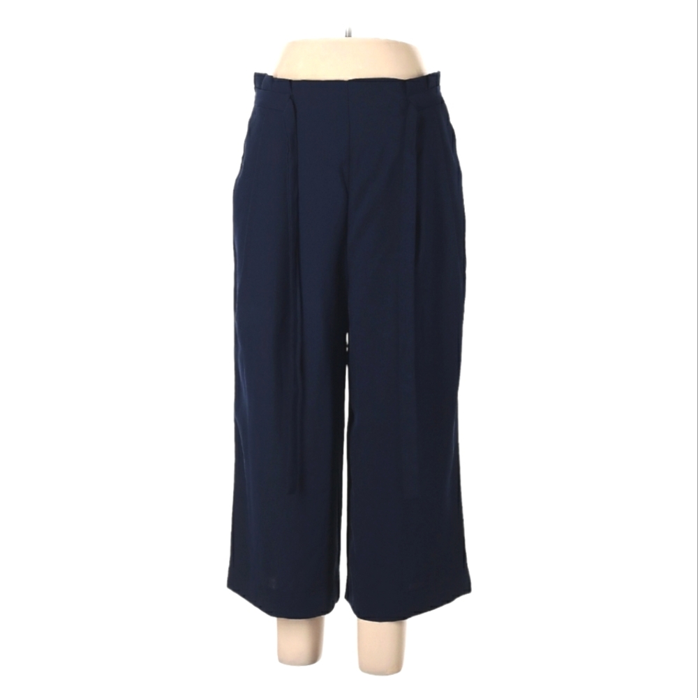 Soho Jeans NEW YORK & COMPANY Wide Leg Cropped Pants Size L Tie Front Navy Blue